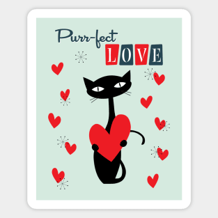 Retro Mid Century Atomic Valentine's Day Cat Magnet